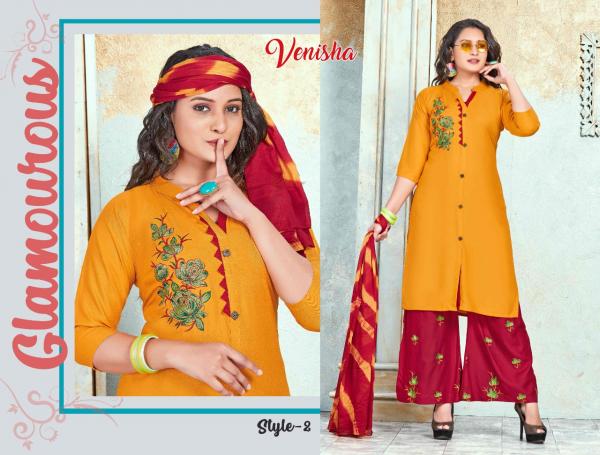 Venisha Natural-Rayon-Kurti-With-Bottom-And-Dupatta